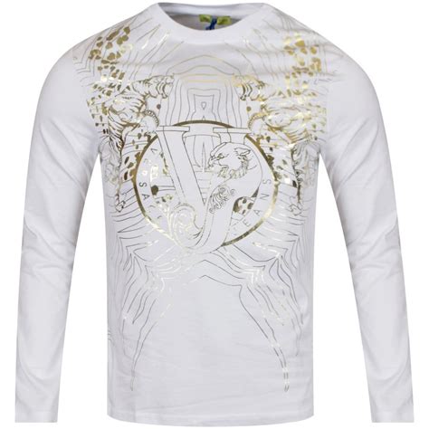 versace shirt white and gold|versace long sleeve t shirt.